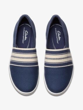 Clarks Size 6M Navy and Cream Slip-On Loafers Shoes